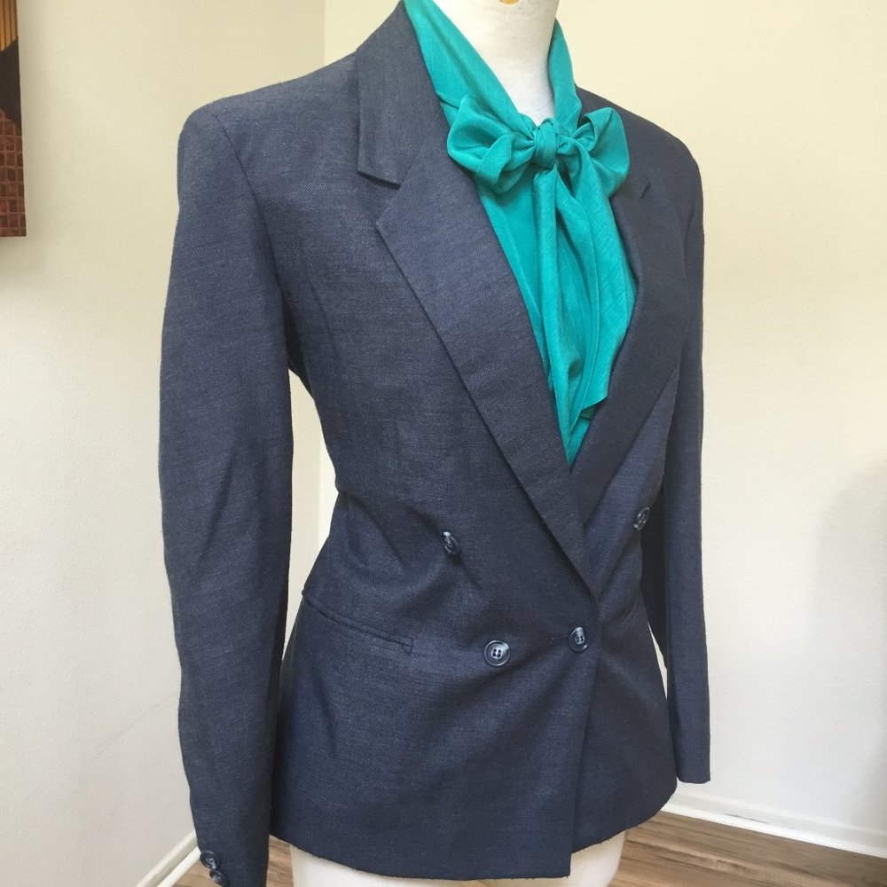 MICHAEL JAMES Workout Jacket Blazer Double Breasted Lined Office Blue 14R